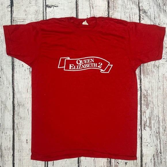 Vintage Queen Elizabeth 2 Cruise Boat Single Stitch Screen Stars Tshirt 80s - Picture 1 of 6